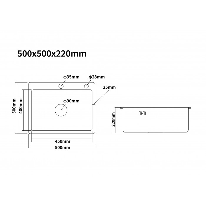 KN505012 Мойка SUS-304; Размер 500*500*220; Цвет - золотой