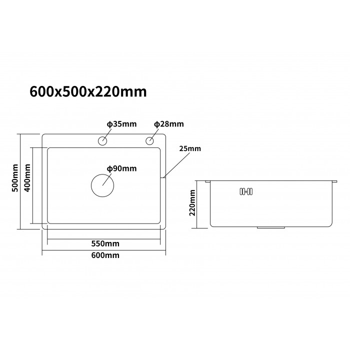 KN605003 Мойка SUS-304; Размер 600*500*220; Цвет - Белый